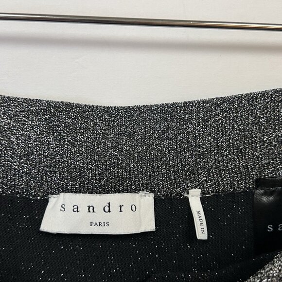 Sandro Paris Metallic Striped Midi Skirt Size 1 US Size SMALL Gray Silver - Picture 3 of 7